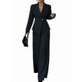 thumbnail image 1 of Women'S Long Sleeve Blazer and Straight Leg Pants Two Piece Set Elegant Office Formal Suit Outfit Navy Blue M, 1 of 7