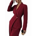 thumbnail image 1 of Women'S Long Sleeve Blazer and Straight Leg Pants Two Piece Set Elegant Office Formal Suit Outfit Red S, 1 of 9