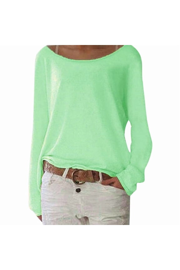 Women'S Long Sleeve Boat Neck Off Shoulder Blouse Tops Green S