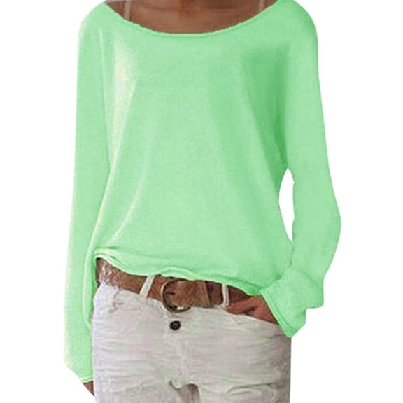 Women'S Long Sleeve Boat Neck Off Shoulder Blouse Tops Green XL