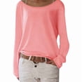 thumbnail image 1 of Women'S Long Sleeve Boat Neck Off Shoulder Blouse Tops Pink XL, 1 of 5