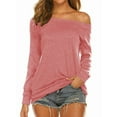 thumbnail image 1 of Women'S Long Sleeve Boat Neck Off Shoulder Blouse Tops Pink XXL, 1 of 6