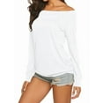 thumbnail image 1 of Women'S Long Sleeve Boat Neck Off Shoulder Blouse Tops White XXL, 1 of 5