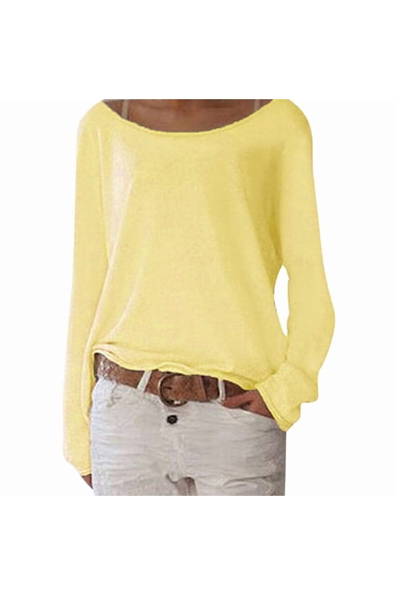 Women'S Long Sleeve Boat Neck Off Shoulder Blouse Tops Yellow S