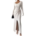 thumbnail image 1 of Women'S Long Sleeve Bodycon Dress Asymmetrical Neck Cocktail Party Slit Maxi Dresses S, 1 of 8