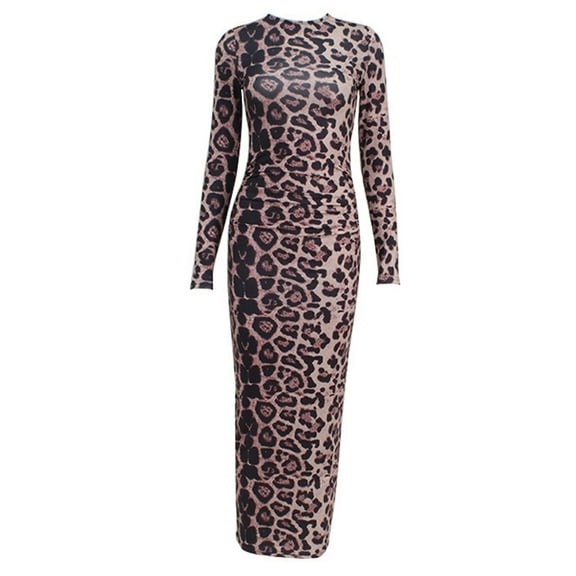Women'S Long Sleeve Bodycon Dress - Maxi Casual Fall Club Party Long Tight Pencil Dresses Leopard Print L