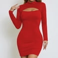 thumbnail image 1 of Women'S Long Sleeve Bodycon Dress, Ribbed Knit Dress with Round Neck and Chest Cut-Out Detail, Stretchy Comfort for Casual and Daily Wear, 1 of 8