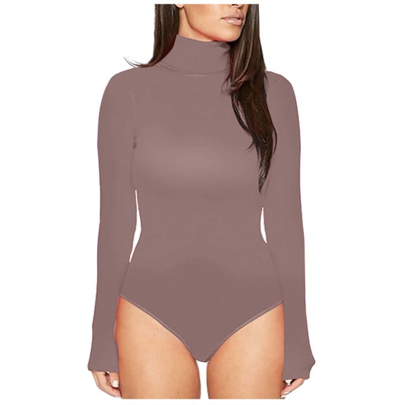 Women'S Long Sleeve Bodysuit Winter New Style Long Sleeve High Collar Slimming Bottoming Shirt Women'S Thermal Tights Bodysuit Beige XL