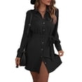 thumbnail image 1 of Prettady Women'S Long Sleeve Button Down Shirt Dress Casual Loose Tie Waist Adjustable Sleeve Length Dresses Black S, 1 of 8