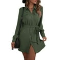 thumbnail image 1 of Women'S Long Sleeve Button Down Shirt Dress Casual Loose Tie Waist Adjustable Sleeve Length Dresses Green S, 1 of 8