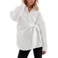 thumbnail image 1 of Women'S Long Sleeve Button Down Shirts Tie Waist Casual Loose Blouses Tops White L, 1 of 10