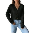 thumbnail image 1 of Women'S Long Sleeve Button Front V-Neck Soft Knit Cardigan Sweaters Black M, 1 of 8