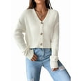 thumbnail image 1 of Women'S Long Sleeve Button Front V-Neck Soft Knit Cardigan Sweaters White S, 1 of 7