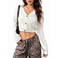 thumbnail image 1 of Women'S Long Sleeve Button Front V Neck Soft Knit Cardigan Sweaters White XL, 1 of 7