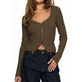 thumbnail image 1 of Women'S Long Sleeve Cardigan Open Front Knit Cropped Sweaters Fall V Neck Button Down Jacket Tops Coffee L, 1 of 10