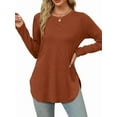 thumbnail image 1 of Women'S Long Sleeve Crew Neck Shirt Side Basic Loose Tunic Top Casual Brick Red L, 1 of 5