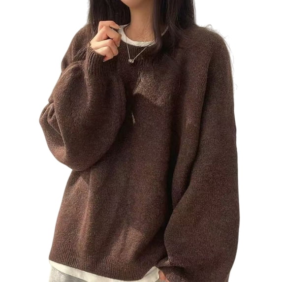 Women'S Long Sleeve Crewneck Jumper with Side Slit, Casual Soft Ribbed Knit Fall Winter Pullover Sweater Dark Brown S