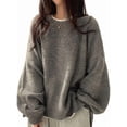 thumbnail image 1 of Women'S Long Sleeve Crewneck Jumper with Side Slit, Casual Soft Ribbed Knit Fall Winter Pullover Sweater, 1 of 7