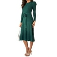 thumbnail image 1 of Women'S Long Sleeve Crewneck Tie Waist A-Line Swing Casual Bodycon Ribbed Knit Fall Sweater Dress Dark Green XXL, 1 of 9