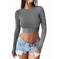 thumbnail image 1 of Women'S Long Sleeve Crop Tops 2025 - Basic Crew Neck Slim Fitted Fall Cropped Shirts Dark Gray L, 1 of 6