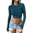 thumbnail image 1 of Women'S Long Sleeve Crop Tops 2025 - Basic Crew Neck Slim Fitted Fall Cropped Shirts Navy Blue S, 1 of 8