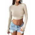 thumbnail image 1 of Women'S Long Sleeve Crop Tops 2025 - Basic Crew Neck Slim Fitted Fall Cropped Shirts  XL, 1 of 6