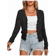 thumbnail image 1 of Women'S Long Sleeve Cropped Cardigan Sweaters Open Front Hollow Out Shrugs Black M, 1 of 8