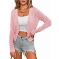 thumbnail image 1 of Women'S Long Sleeve Cropped Cardigan Sweaters Open Front Hollow Out Shrugs Pink L, 1 of 8