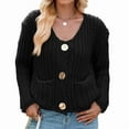 thumbnail image 1 of Women'S Long Sleeve Cropped Knit Cardigan 2025 Casual Button Down Crochet Sweater Tops with Pockets Black S, 1 of 7