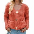 thumbnail image 1 of Women'S Long Sleeve Cropped Knit Cardigan 2025 Casual Button Down Crochet Sweater Tops with Pockets Deep Orange XL, 1 of 7