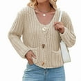 thumbnail image 1 of Women'S Long Sleeve Cropped Knit Cardigan 2025 Casual Button Down Crochet Sweater Tops with Pockets  L, 1 of 7