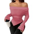thumbnail image 1 of Women'S Long Sleeve Draped Neck Shirts Slim Fit Going Out Y2k Tops Blouses Fall Outfits Fashion Clothes Peach Color XXL, 1 of 8