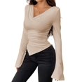 thumbnail image 1 of Women'S Long Sleeve Draped Neck Shirts Slim Fit Going Out Y2k Tops Blouses Fall Outfits Fashion Clothes XXL, 1 of 9