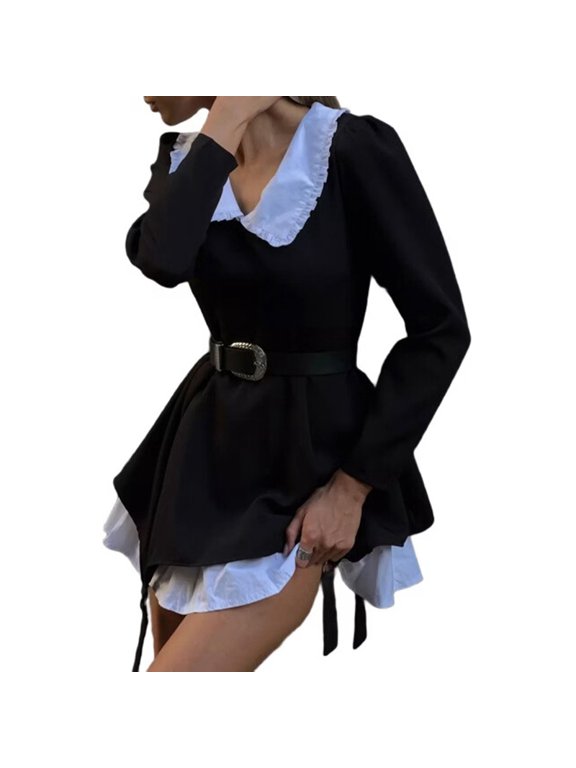Women'S Long Sleeve Fall Dresses Casual Doll Collar A Line Fit and Flare Goth Dress
