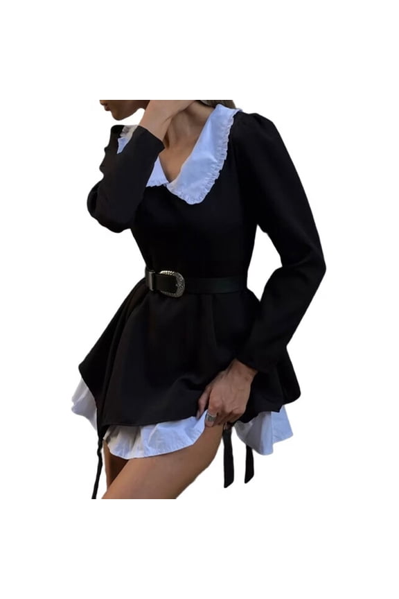 Women'S Long Sleeve Fall Dresses Casual Doll Collar A Line Fit and Flare Goth Dress