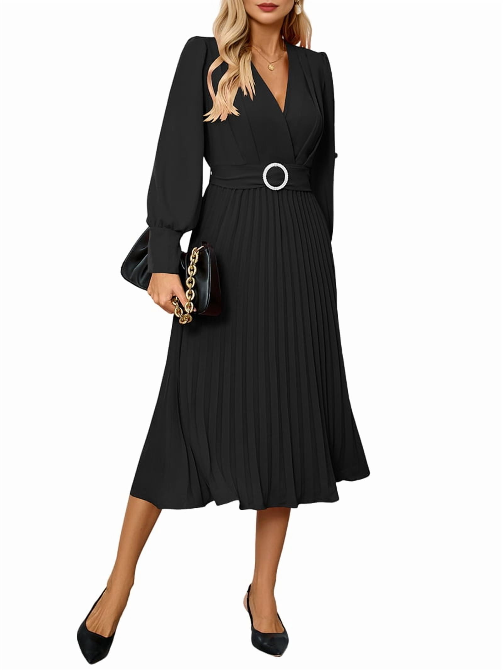 black a line dress wedding guest Zapaka Women Black Mother Of The Bride Dress With Pockets Satin Ruched A Line Formal Dress, Black / US14