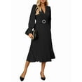 thumbnail image 1 of Women'S Long Sleeve Flared A Line Dress Wedding Guest Casual Semi Formal Office Lady Dresses with Belt Black L, 1 of 8