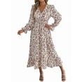thumbnail image 1 of Women'S Long Sleeve Floral Print V-Neck Ruffle Hem Maxi Dress Shirred Waist White M, 1 of 9