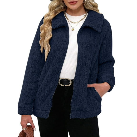 Women'S Long Sleeve Full Zip Soft Warm Fleece Jacket Dark Blue XXXL