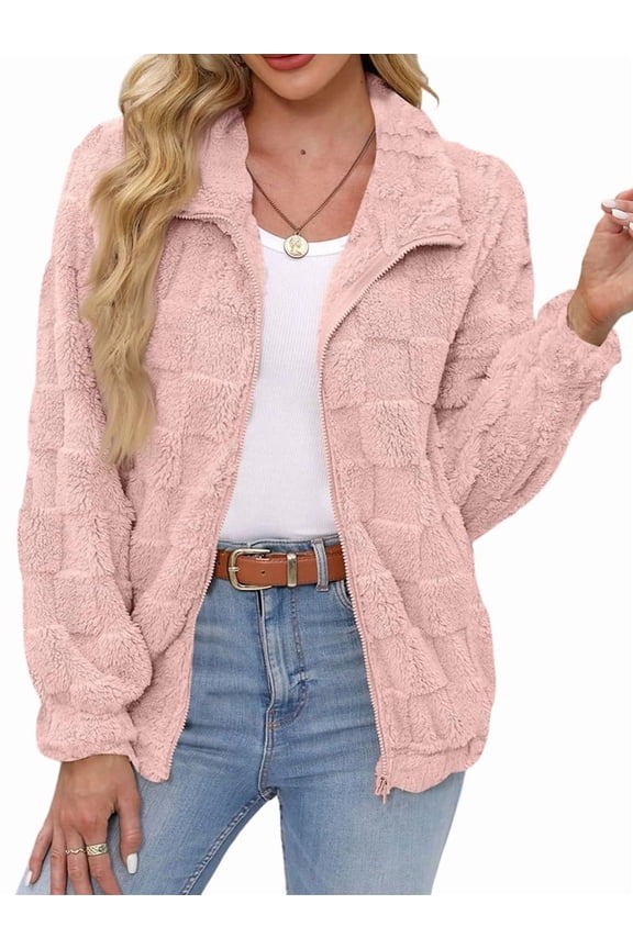 Women'S Long Sleeve Full Zip Soft Warm Fleece Jacket Light Pink M