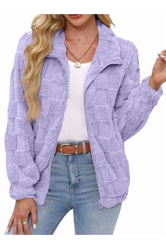 Women'S Long Sleeve Full Zip Soft Warm Fleece Jacket Light Purple XL