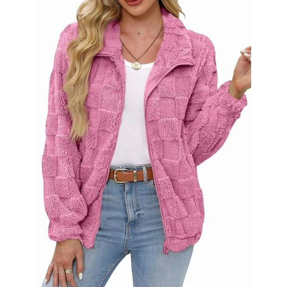 Women'S Long Sleeve Full Zip Soft Warm Fleece Jacket Magenta S