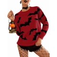 thumbnail image 1 of Women'S Long Sleeve Halloween Jacquard Knitted Top Round Neck Pullover Fall Winter Sweater Tops Red L, 1 of 5