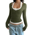 thumbnail image 1 of Women'S Long Sleeve Henley T Shirts Button Ribbed Knit Slim Fit Casual Basic Tops Blouse Olive Green S, 1 of 5
