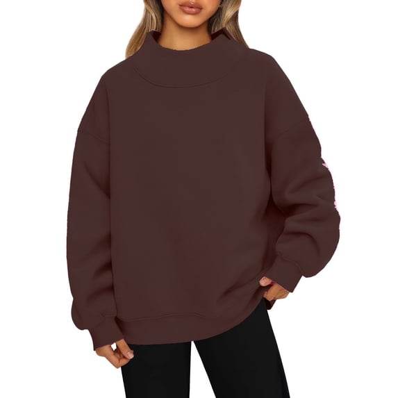 Women'S Long Sleeve High Neck Pullover Hoodie Comfortable Sweatshirt For Casual Wear