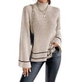 thumbnail image 1 of Women'S Long Sleeve High Neck Sweater Casual Loose Sweater Split Ribbed Knit Pullover Tops Color XS, 1 of 10