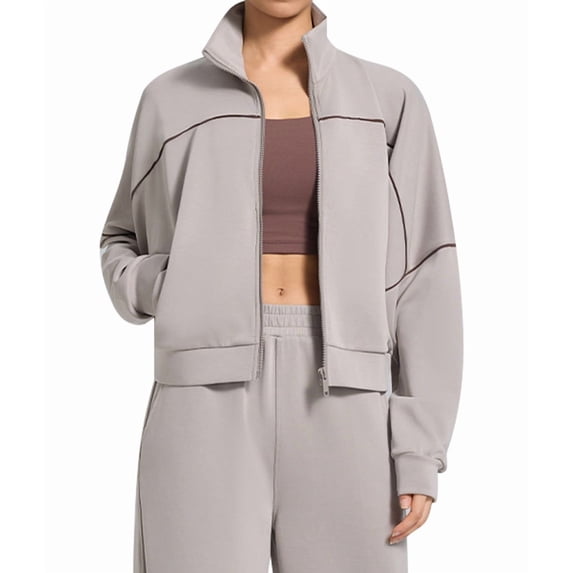 Women'S Long Sleeve Lapel Sports Jacket with Zipper Autumn and Winter Loose Outdoor Yoga Jacket Gray XL