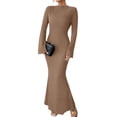 thumbnail image 1 of Women'S Long Sleeve Maxi Dress Ribbed Knit Boat Neck Bodycon Casual Dresses Going Out Outfits Camel Color S, 1 of 9