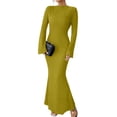 thumbnail image 1 of Women'S Long Sleeve Maxi Dress Ribbed Knit Boat Neck Bodycon Casual Dresses Going Out Outfits Green S, 1 of 9