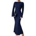 thumbnail image 1 of Women'S Long Sleeve Maxi Dress Ribbed Knit Boat Neck Bodycon Casual Dresses Going Out Outfits Royal Blue XL, 1 of 9